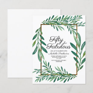Botanical Green Leaves White Gold 50th Birthday Invitation