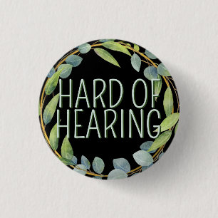 Botanical Green Leaves Wreath Hard of Hearing 3 Cm Round Badge