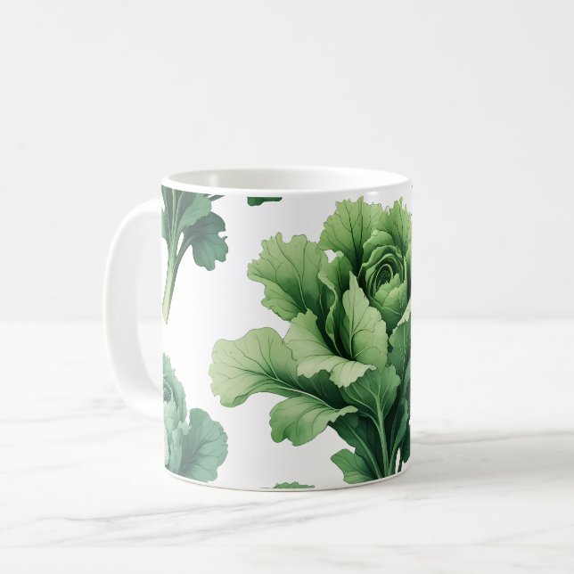 Botanical Green Lettuce Mug – Nature-Inspired Drin (Front Left)
