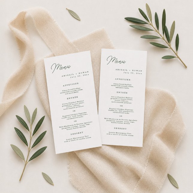 Botanical Green Minimalist Wedding Long Menu Card (Creator Uploaded)