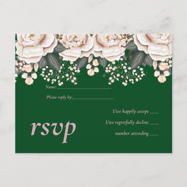 Botanical Green Pink Floral Wedding Budget Invitation Postcard (Front)