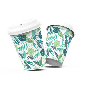 Botanical Green & Purple Leafs Pattern Paper Cups