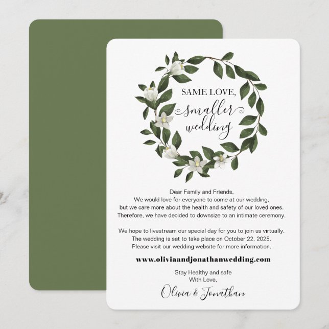 Botanical Green Same Love Smaller Wedding Downsize Announcement (Front/Back)