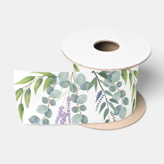 Botanical Green Stems Eucalyptus Branches Wedding Satin Ribbon