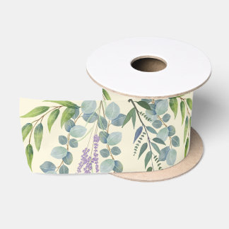 Botanical Green Stems Eucalyptus Branches Wedding Satin Ribbon