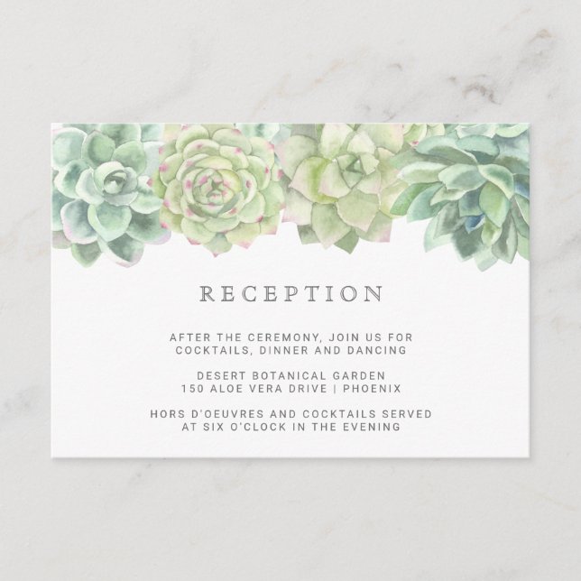 Botanical Green Succulents Wedding Reception Enclosure Card (Front)