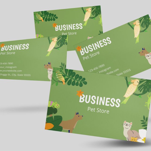 Botanical Green Tropical Leaves Pet Store Business Card (Creator Uploaded)