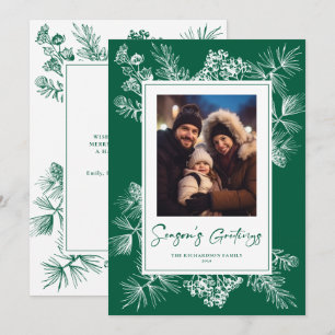 Botanical Green Vintage Christmas Photo Holiday Card