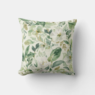 Botanical Green Watercolor Floral Leaves Nature Cushion