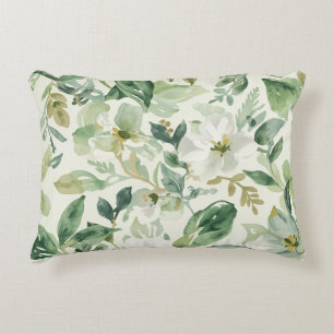 Botanical Green Watercolor Floral Leaves Nature  Decorative Cushion
