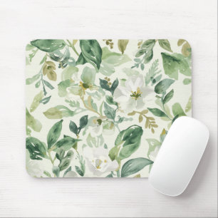 Botanical Green Watercolor Floral Leaves Nature Mouse Mat