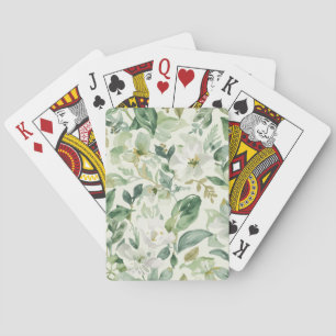 Botanical Green Watercolor Floral Leaves Nature  Playing Cards