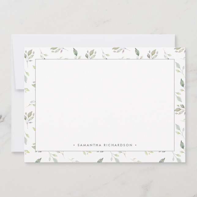 Botanical Green Watercolor Leaves Pattern Card (Front)
