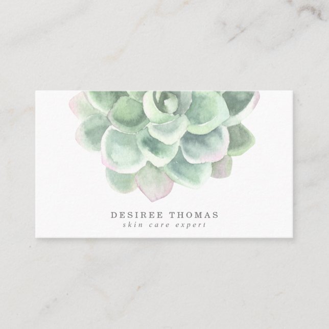 Botanical Green Watercolor Succulent Skin Care Business Card (Front)