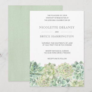 Botanical Green Watercolor Succulent Wedding Invitation