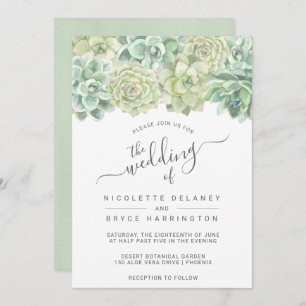 Botanical Green Watercolor Succulents Wedding Invitation