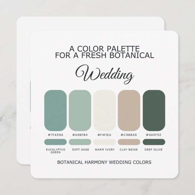 Botanical Green Wedding Color Palette Garden Card (Front/Back)