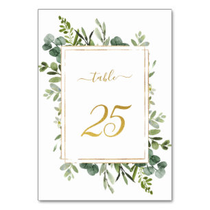 Botanical Green Wedding Gold Glitter Number 25,  Table Number