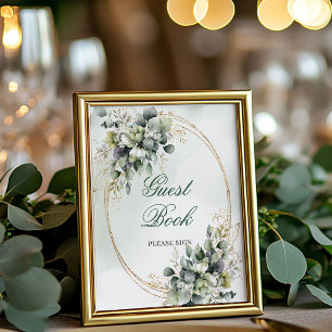 Botanical Green White Guest Book Tabletop Sign