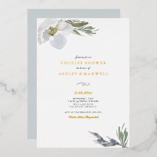 Botanical Green & White Shower Watercolor Florals 