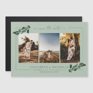 Botanical Greenery   3 Photo Wedding Save the Date Magnetic Invitation