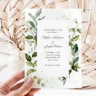 Botanical Greenery and Gold Accents Wedding Invitation