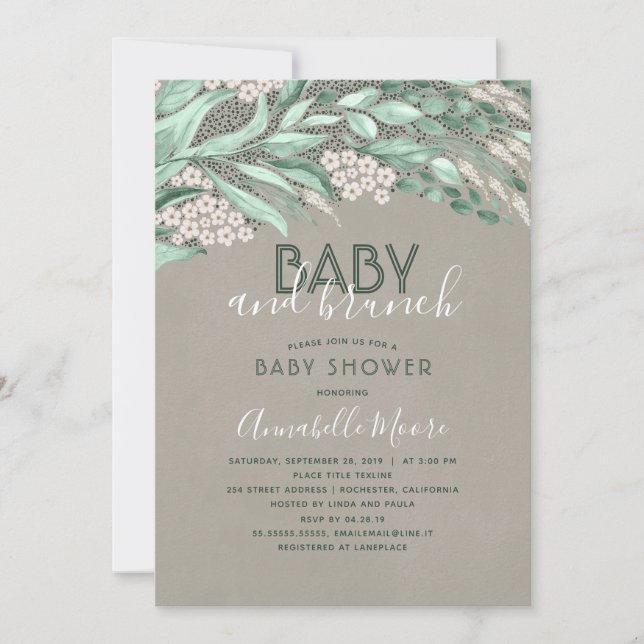 Botanical Greenery Baby Shower | Baby and Brunch Invitation (Front)