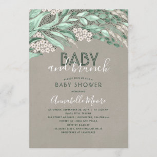Botanical Greenery Baby Shower   Baby and Brunch Invitation