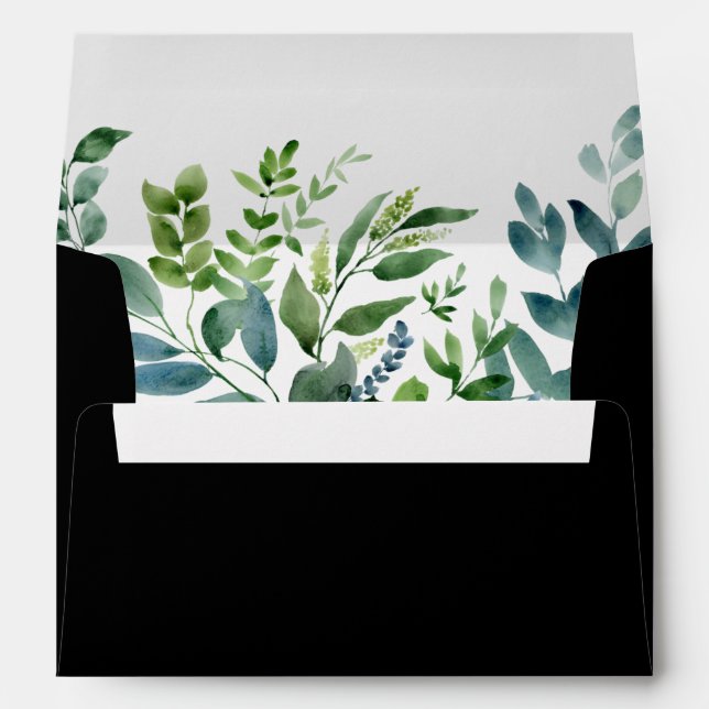 Botanical Greenery Black 5x7 Return Address Envelope (Back (Bottom))