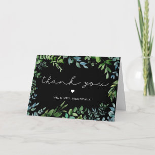 Botanical greenery Black Wedding Photo Thank You Card