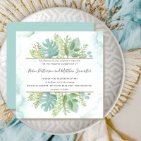 Botanical Greenery, Blue Green Watercolor Wedding