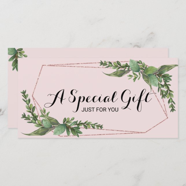 Botanical Greenery Blush Pink Gift Certificate (Front/Back)