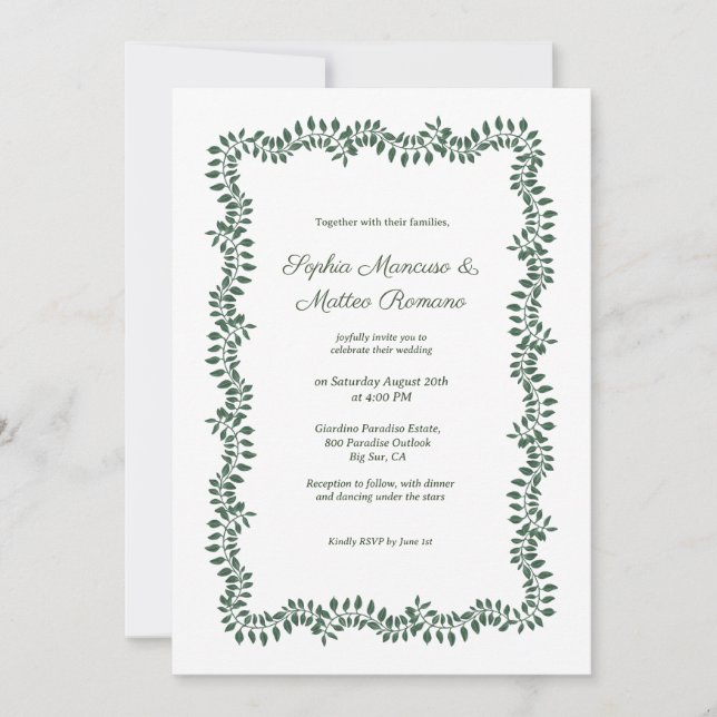 Botanical Greenery Border Wedding Invitation (Front)