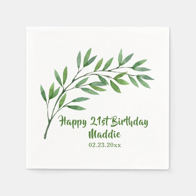 Botanical Greenery Branch Name Inscribed Napkin (Front)