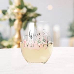 Botanical Greenery Bridesmaid Stemless Wine Glass