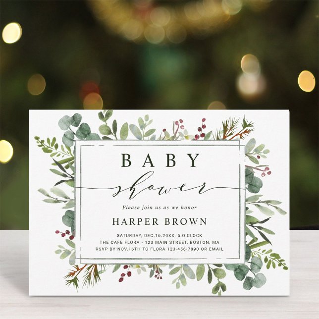 Botanical Greenery Christmas Baby Shower Invitation (Creator Uploaded)