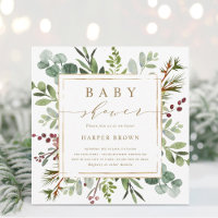 Botanical Greenery Christmas Baby Shower Square