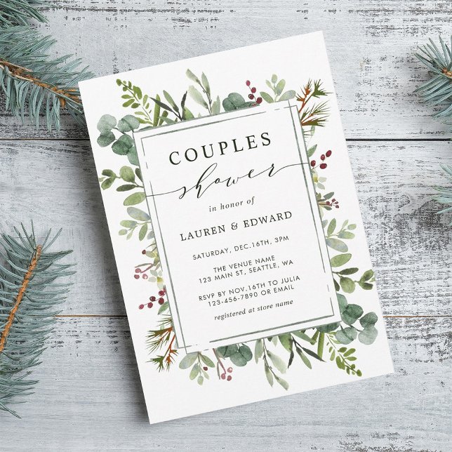 Botanical Greenery Christmas Couples Shower  Invitation (Creator Uploaded)