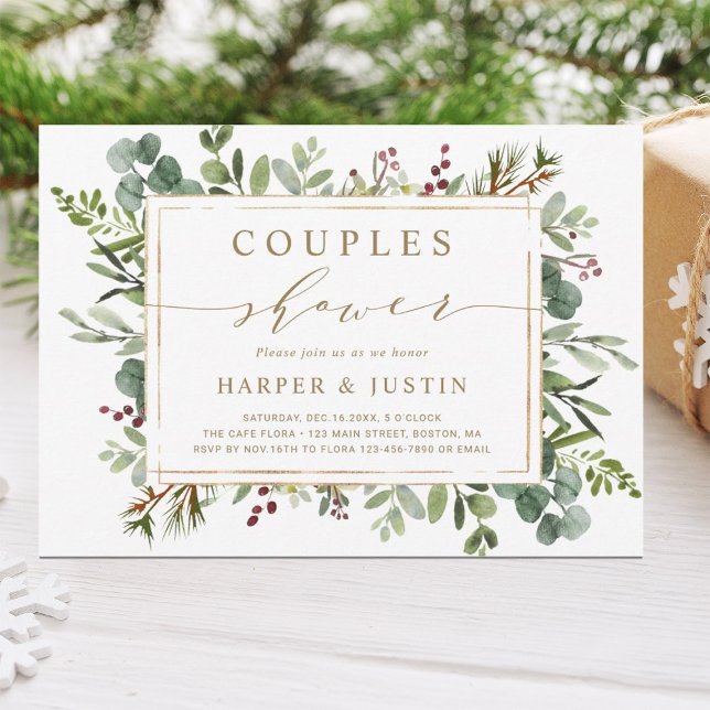 Botanical Greenery Christmas Couples Shower Invitation (Creator Uploaded)