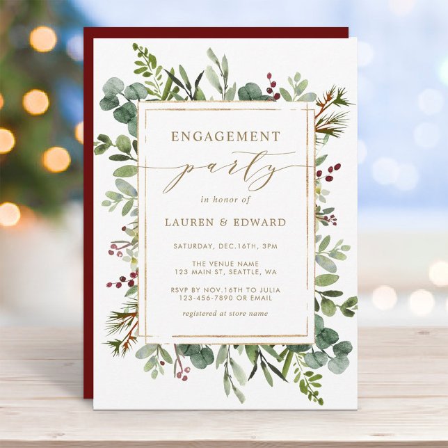 Botanical Greenery Christmas Engagement Party Invitation (Creator Uploaded)