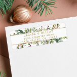 Botanical Greenery Christmas Gold Return Address<br><div class="desc">This return address label features painted watercolor red berries,  pine branches,  eucalyptus,  green leaves with gold stripes. For more advanced customisation of this design,  please click the "Customise further" link.  Matching items are also available.</div>