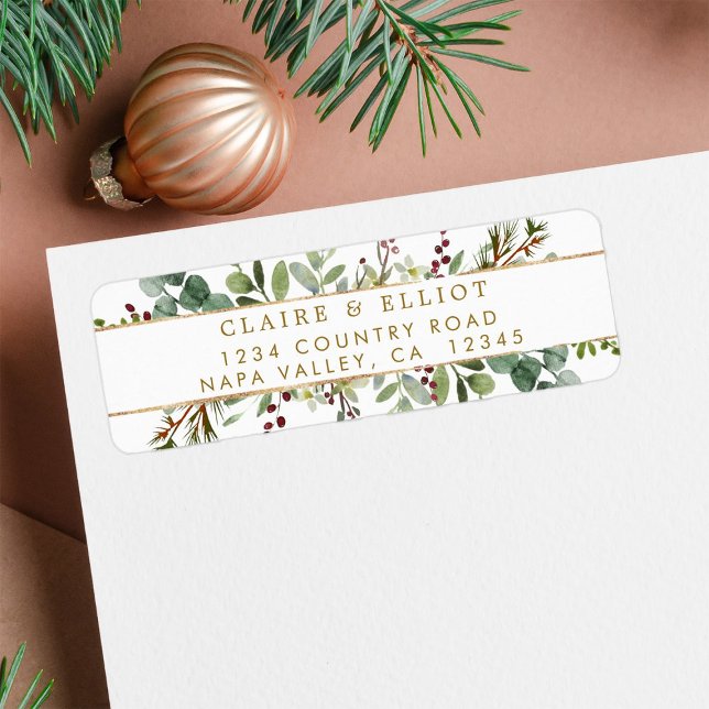 Botanical Greenery Christmas Gold Return Address (Creator Uploaded)