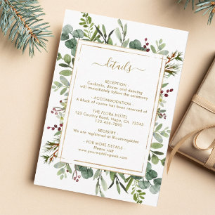 Botanical Greenery Christmas Gold Wedding Details Enclosure Card