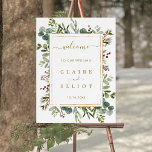 Botanical Greenery Christmas Gold Wedding Welcome Poster<br><div class="desc">This wedding welcome sign features painted watercolor eucalyptus greenery,  green leaves,  red berries,  pine branches with a gold rectangular frame. For more advanced customization of this design,  please click the "Customize further" link.  Matching items are also available.</div>