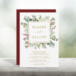Botanical Greenery Christmas Holiday Gold Wedding  Invitation<br><div class="desc">This Christmas wedding invitation features painted watercolor eucalyptus,  green leaves,  red berries,  pine branches,  and a faux gold square frame with a red background on the back. For more advanced customization of this design,  please click the "Customize further" link. Matching items are also available.</div>