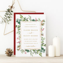 Botanical Greenery Christmas Holiday Gold Wedding