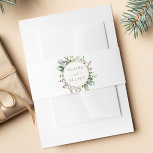 Botanical Greenery Christmas Holiday Gold Wedding Invitation Belly Band