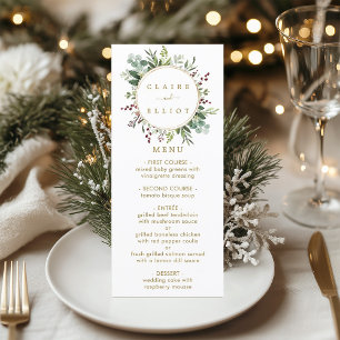 Botanical Greenery Christmas Holiday Gold Wedding Menu