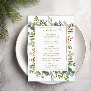 Botanical Greenery Christmas Holiday Gold Wedding  Menu