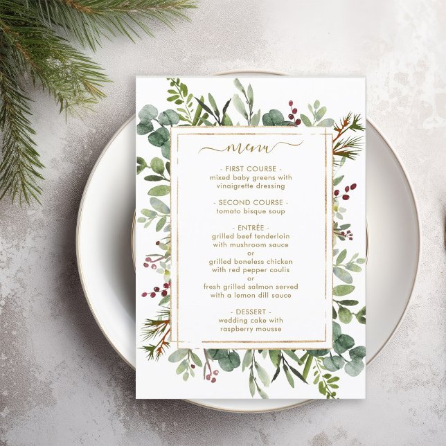 Botanical Greenery Christmas Holiday Gold Wedding  Menu (Creator Uploaded)